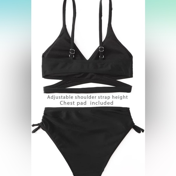 MIENOE Teen Girls' Swimsuits Two-Piece V-Neck Bikini Adjustable Shoulder Straps - Picture 3 of 11